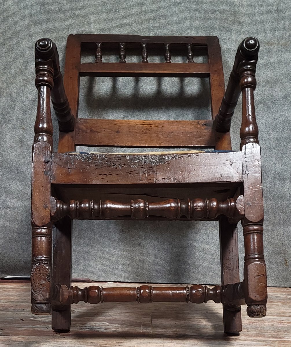 Louis XIII Period Armchair In Solid Wood-photo-5