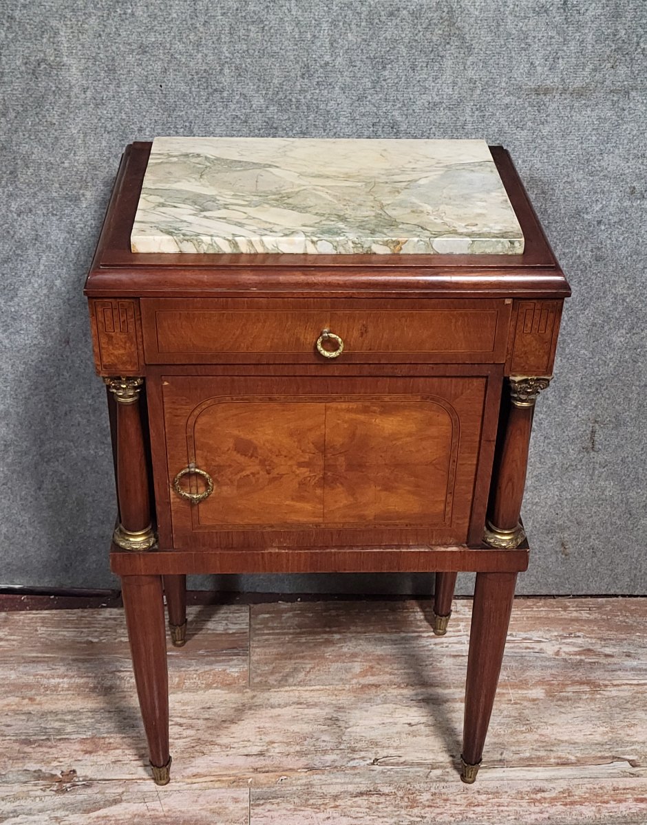 table de chevet style Empire/Restauration, acajou et loupe -photo-1