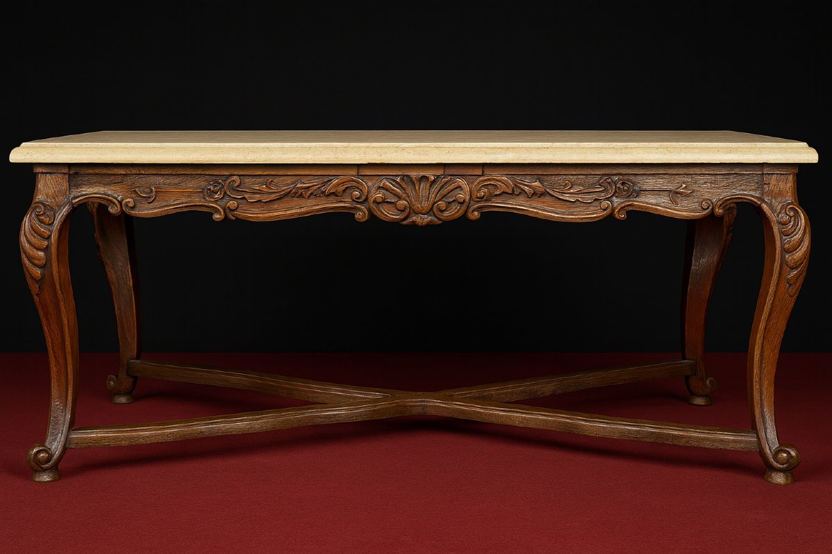 Important Louis XV Style Stone Table Or Game Table, In Carved Wood -photo-1