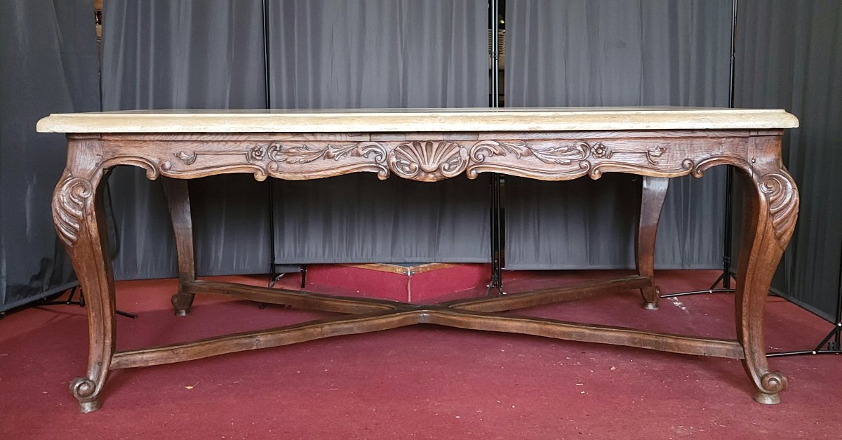 Important Louis XV Style Stone Table Or Game Table, In Carved Wood -photo-2