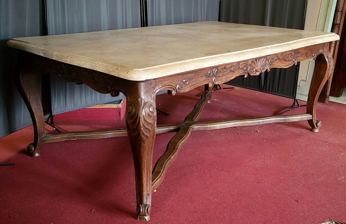 Important Louis XV Style Stone Table Or Game Table, In Carved Wood -photo-3