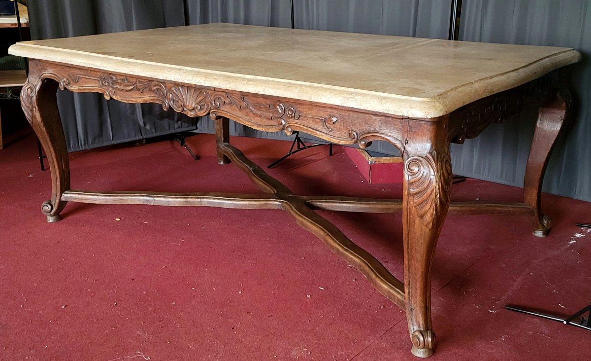 Important Louis XV Style Stone Table Or Game Table, In Carved Wood -photo-4