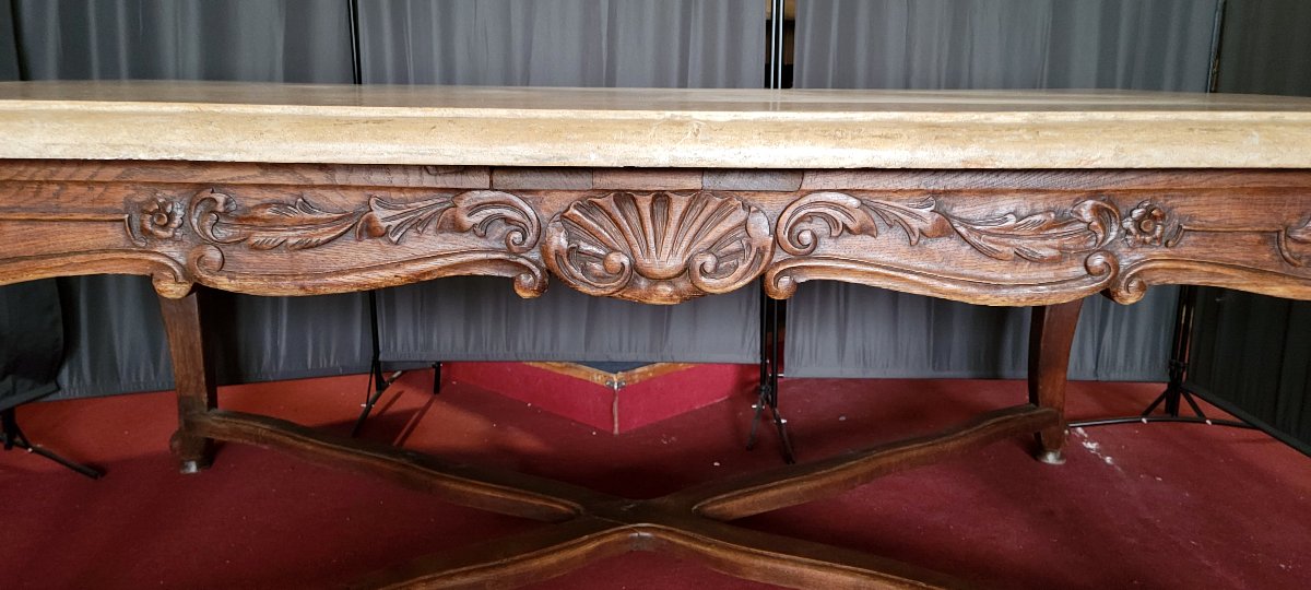 Important Louis XV Style Stone Table Or Game Table, In Carved Wood -photo-6