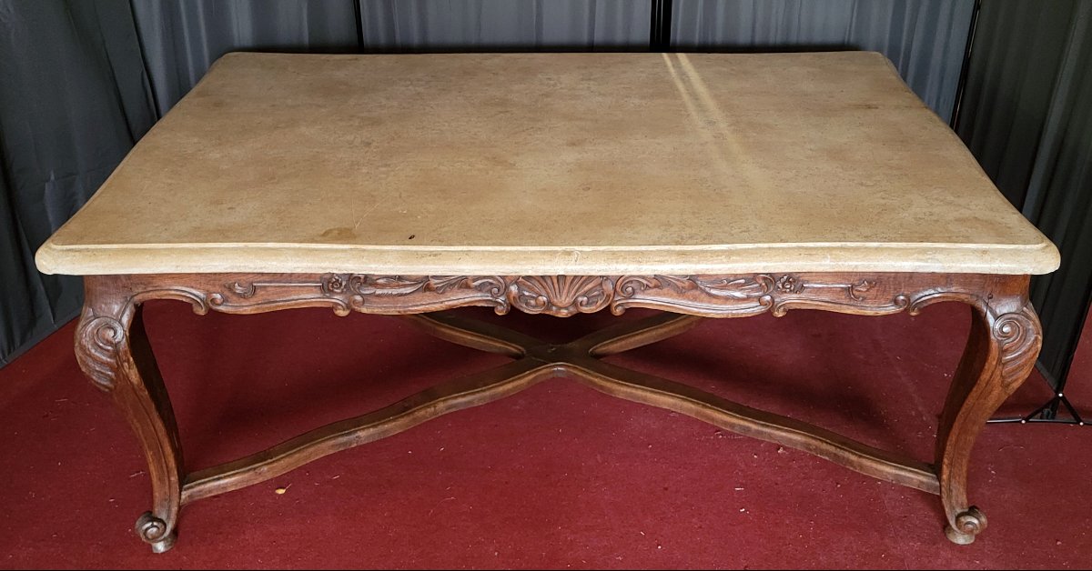 Important Louis XV Style Stone Table Or Game Table, In Carved Wood -photo-7