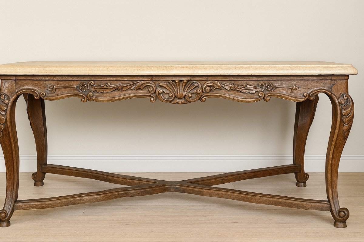 Important Louis XV Style Stone Table Or Game Table, In Carved Wood 