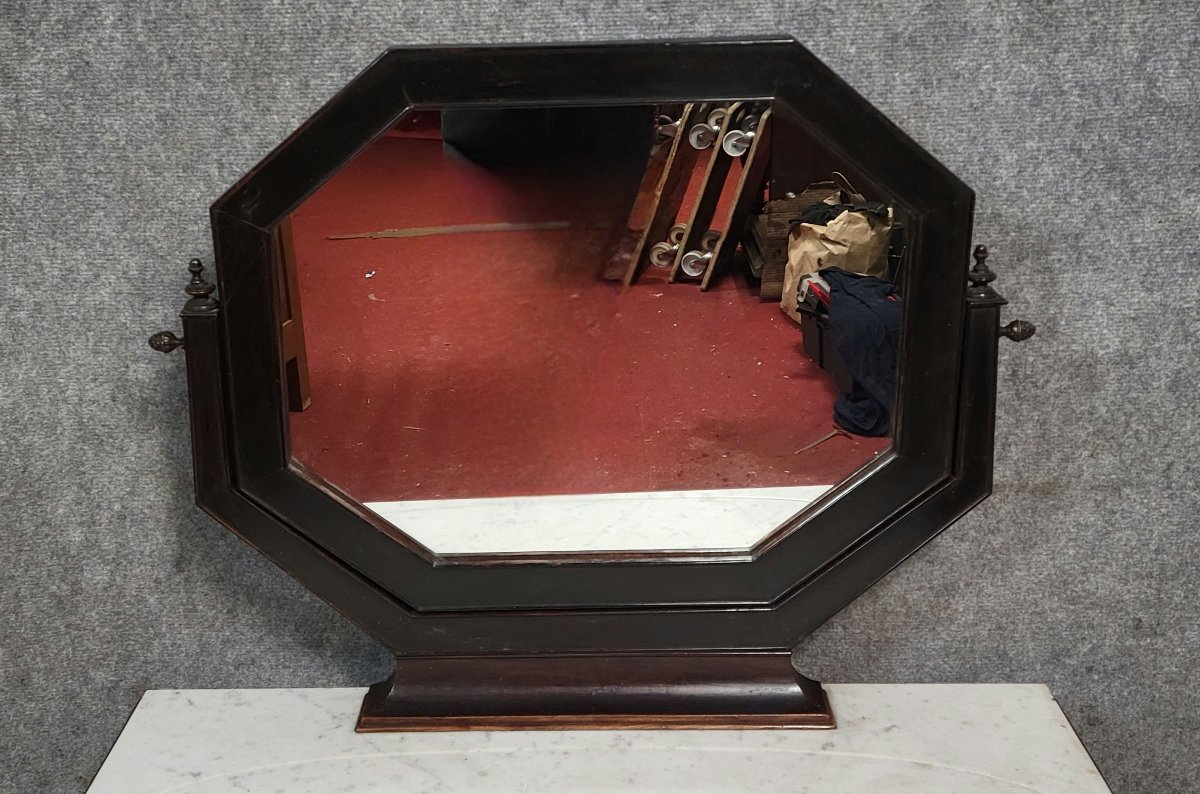 Napoleon III Period Dressing Table In Ebonized Wood, Equipped With A Swiveling Octagonal Mirror-photo-3
