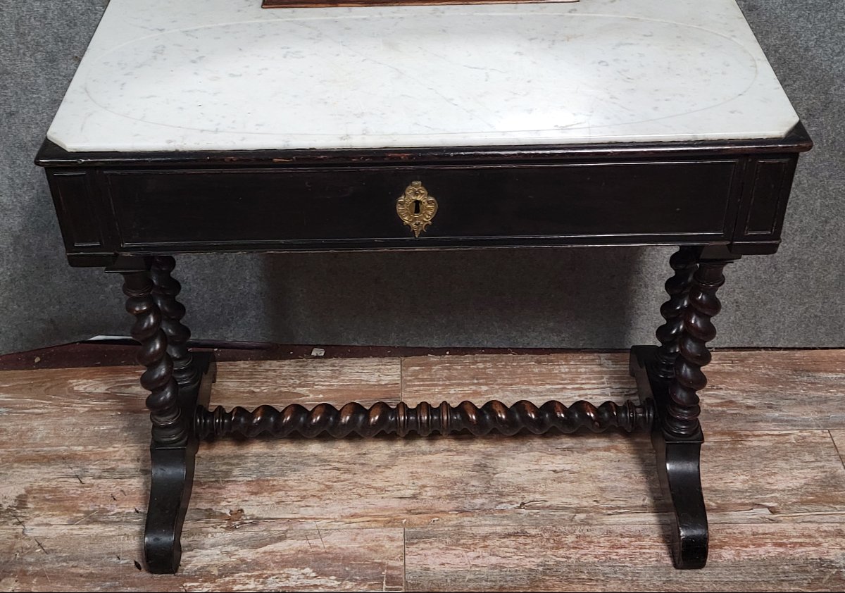 Napoleon III Period Dressing Table In Ebonized Wood, Equipped With A Swiveling Octagonal Mirror-photo-4