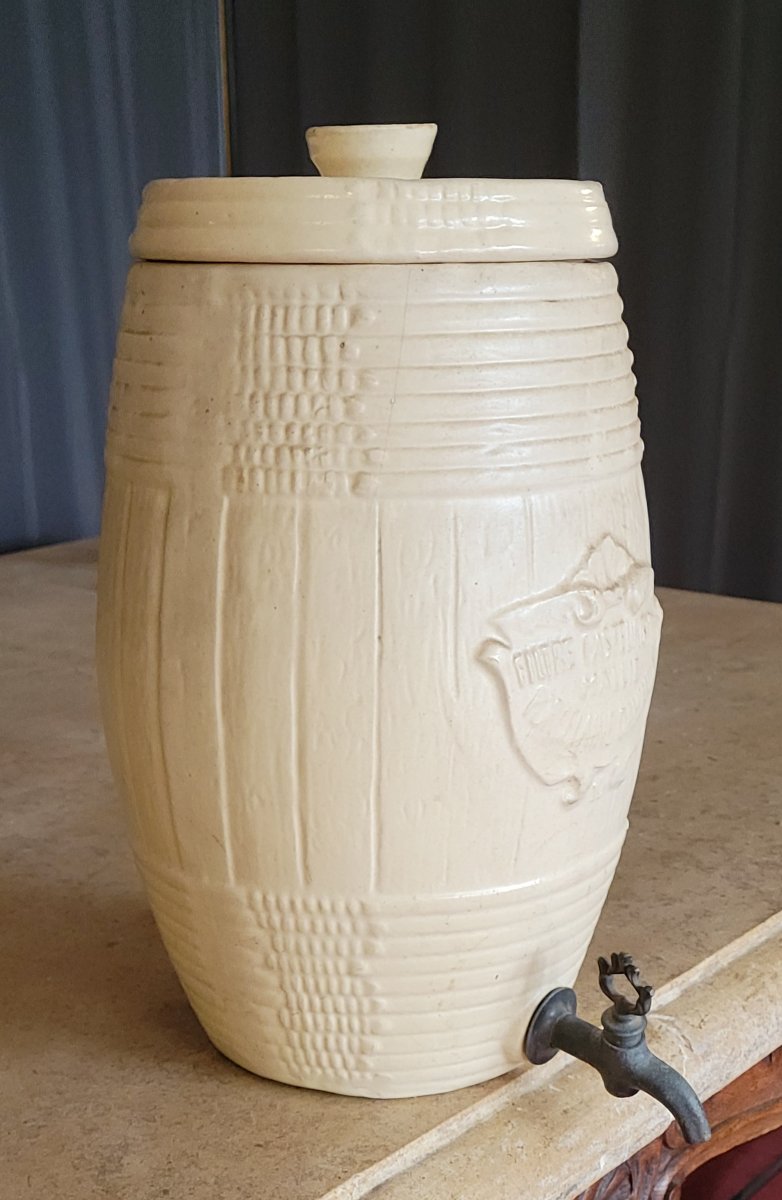 Stoneware Pasteurizer By Maille, Barrel-shaped Model, With Original Metal Tap -photo-6