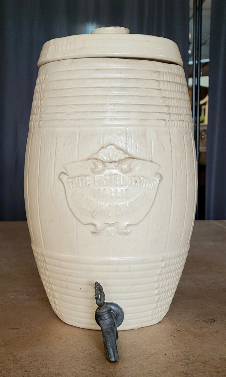 Stoneware Pasteurizer By Maille, Barrel-shaped Model, With Original Metal Tap 