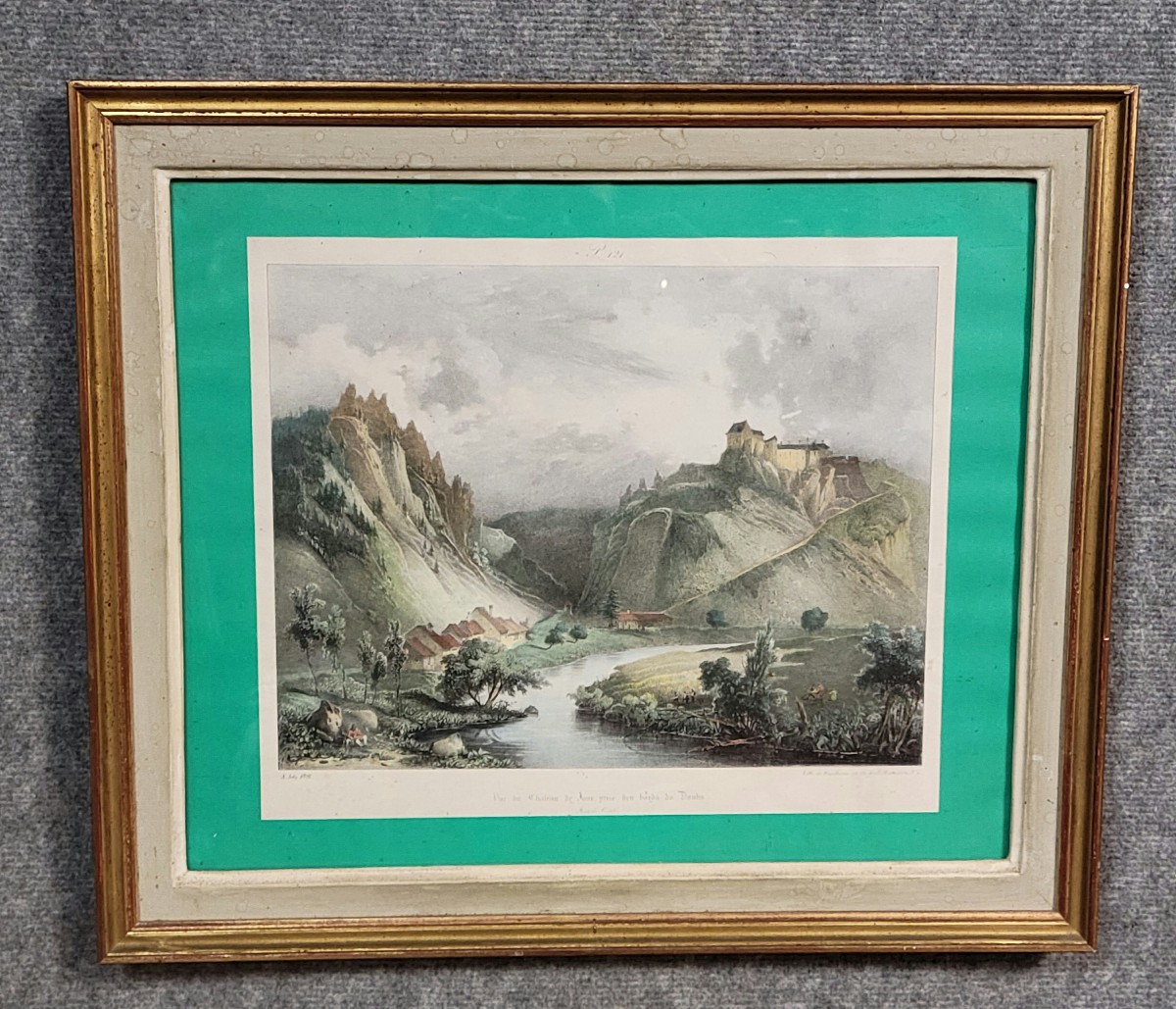 A Joly 1828: Color Engraving Of A View Of The Château De Joux In The Doubs Region 