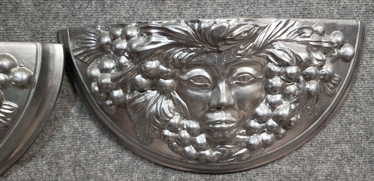 Pair Of Art Deco Style Wall Sconces In Silvered Plaster-photo-4