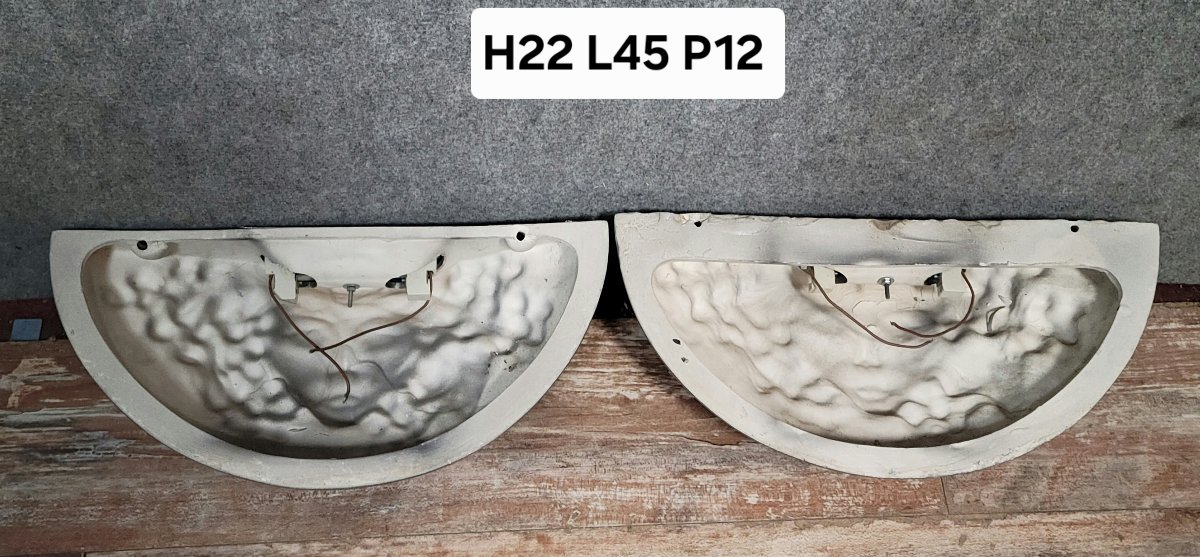 Pair Of Art Deco Style Wall Sconces In Silvered Plaster-photo-6
