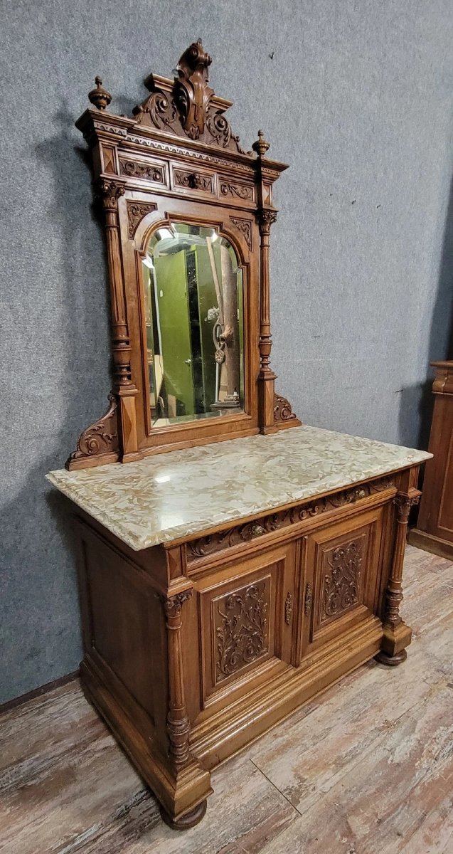 Renaissance-style Sideboard With Mirror, Made Entirely Of Solid Walnut -photo-1