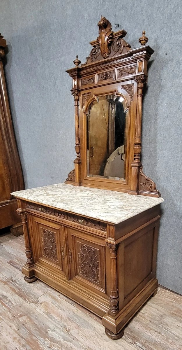 Renaissance-style Sideboard With Mirror, Made Entirely Of Solid Walnut -photo-2