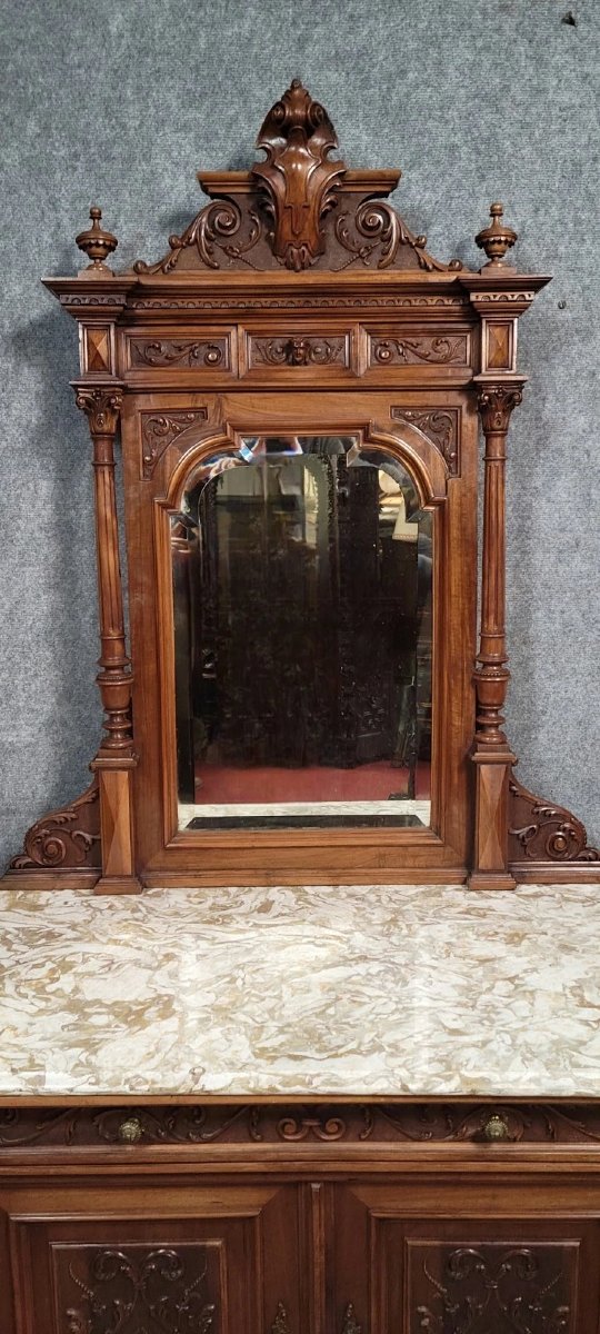 Renaissance-style Sideboard With Mirror, Made Entirely Of Solid Walnut -photo-3