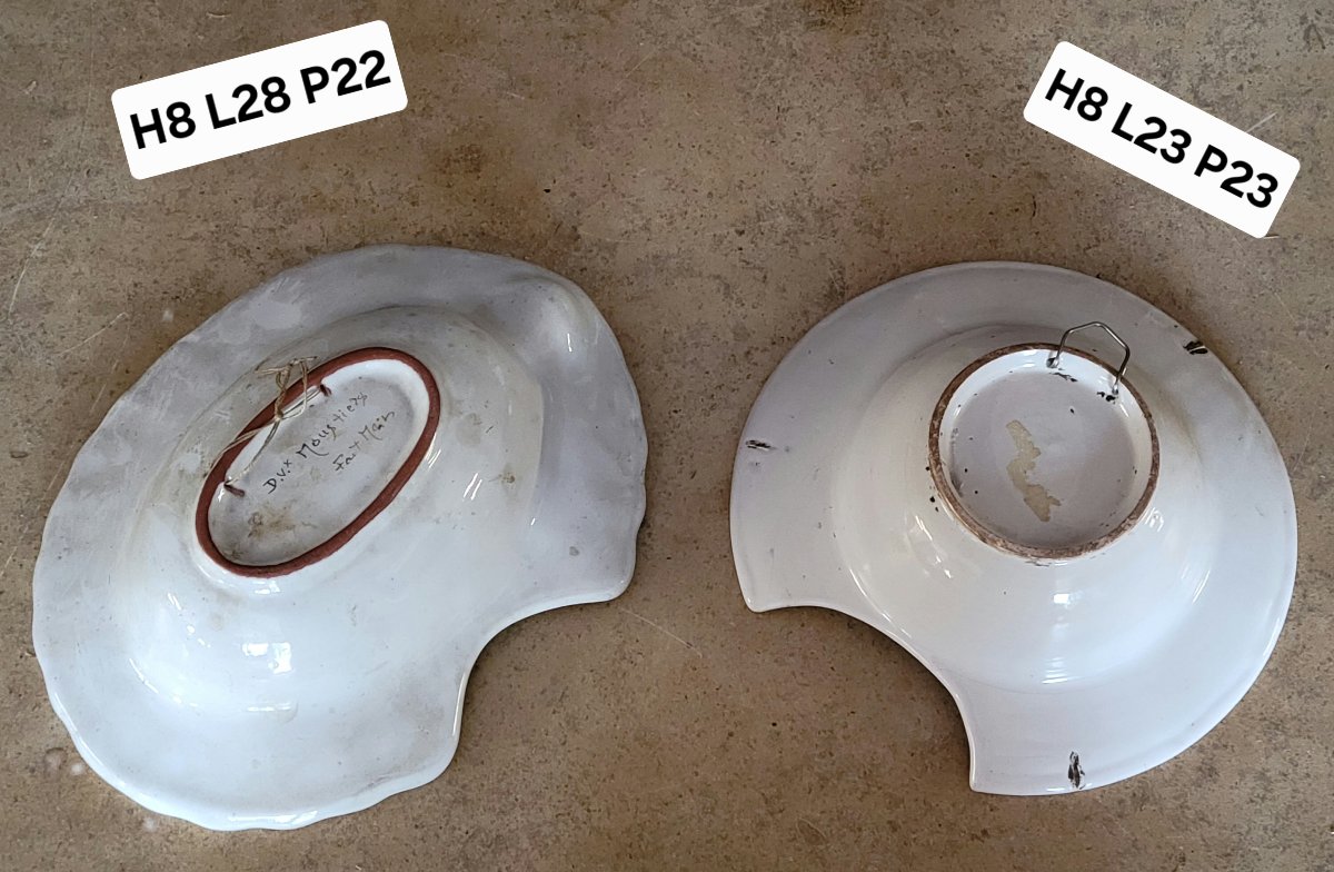 Two Antique Hand-painted Earthenware Shaving Dishes -photo-6