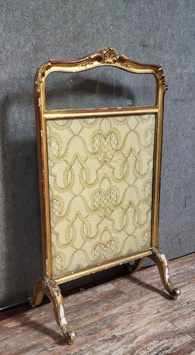 Antique Louis XV Style Fire Screen, In Carved And Gilded Wood, In Need Of Restoration-photo-1