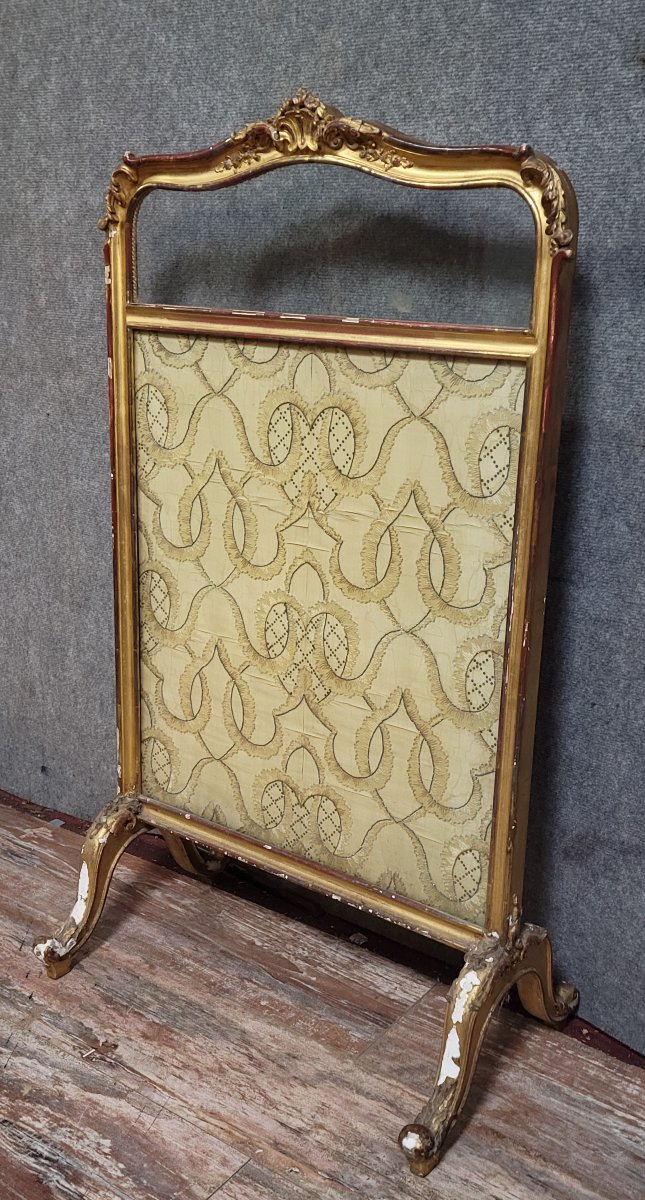 Antique Louis XV Style Fire Screen, In Carved And Gilded Wood, In Need Of Restoration-photo-2