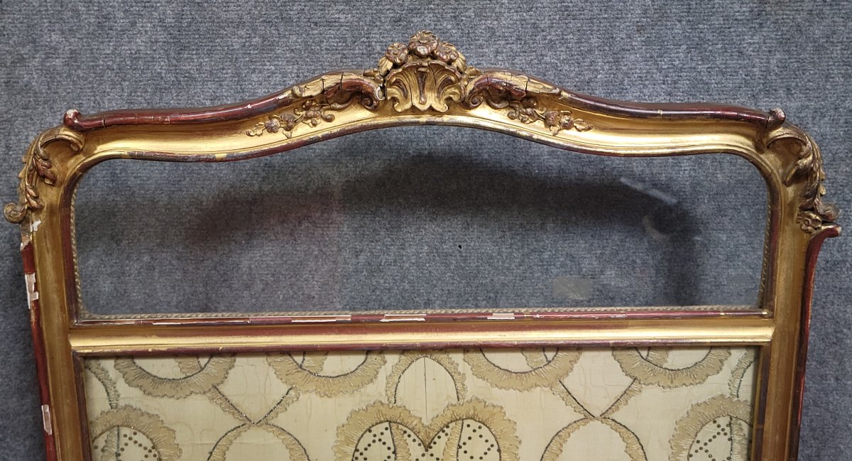 Antique Louis XV Style Fire Screen, In Carved And Gilded Wood, In Need Of Restoration-photo-3