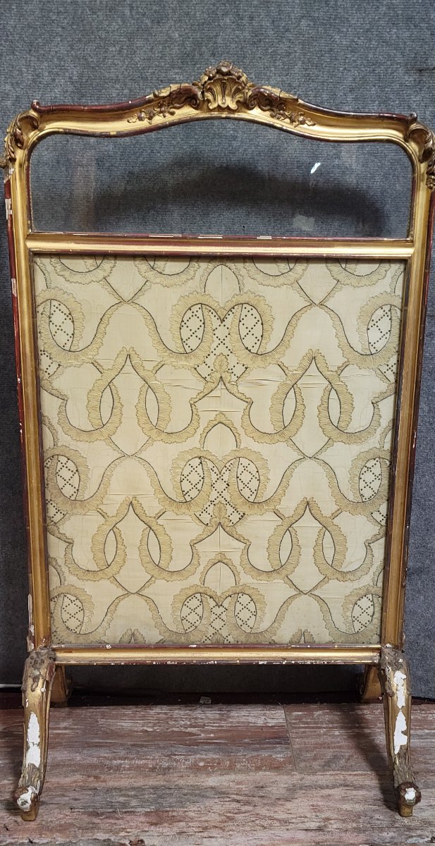 Antique Louis XV Style Fire Screen, In Carved And Gilded Wood, In Need Of Restoration-photo-4