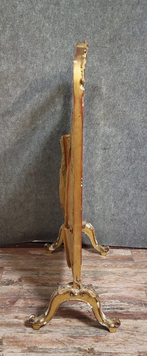 Antique Louis XV Style Fire Screen, In Carved And Gilded Wood, In Need Of Restoration-photo-5