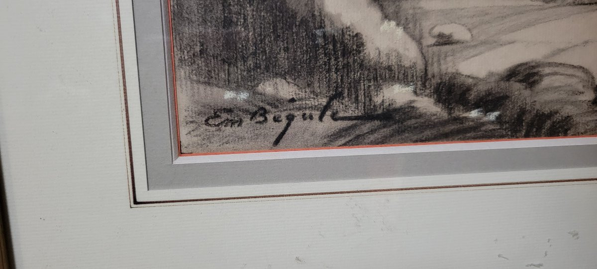 Antique Drawing Depicting A Hilly Landscape Rendered In Graphite And Charcoal-photo-4
