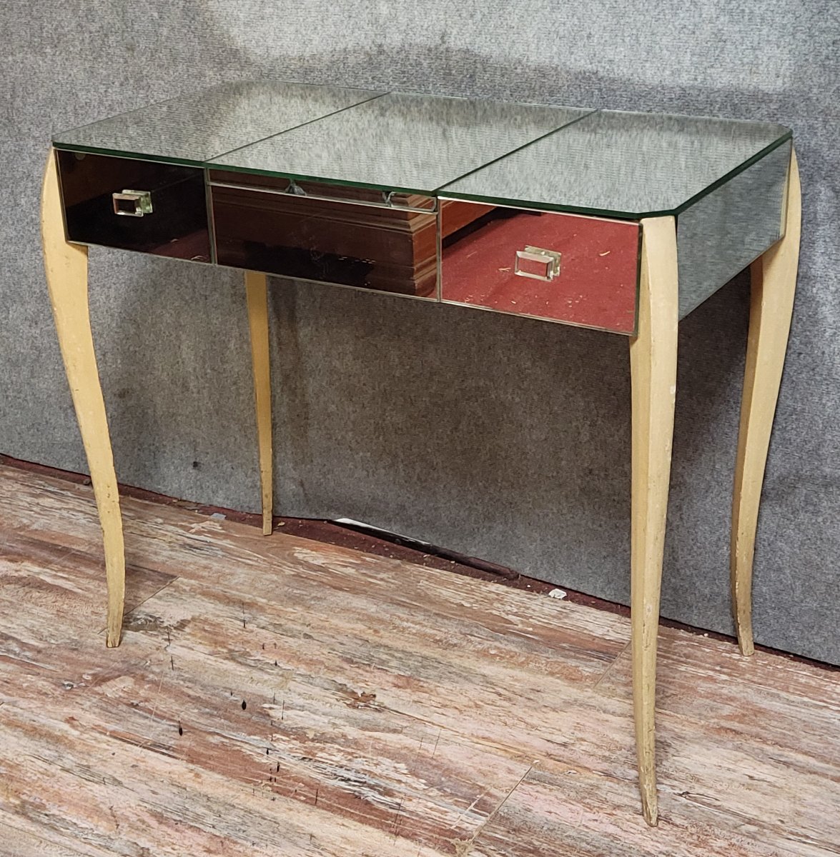 Lady's Dressing Table - Art Deco Period Mirror Console Circa 1940-1950 -photo-3