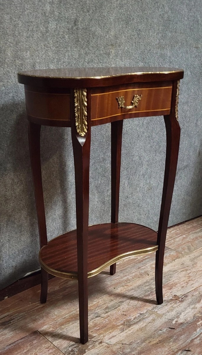 Louis XV Style Side Table, In Marquetry, Resting On Four Slender Legs.-photo-2