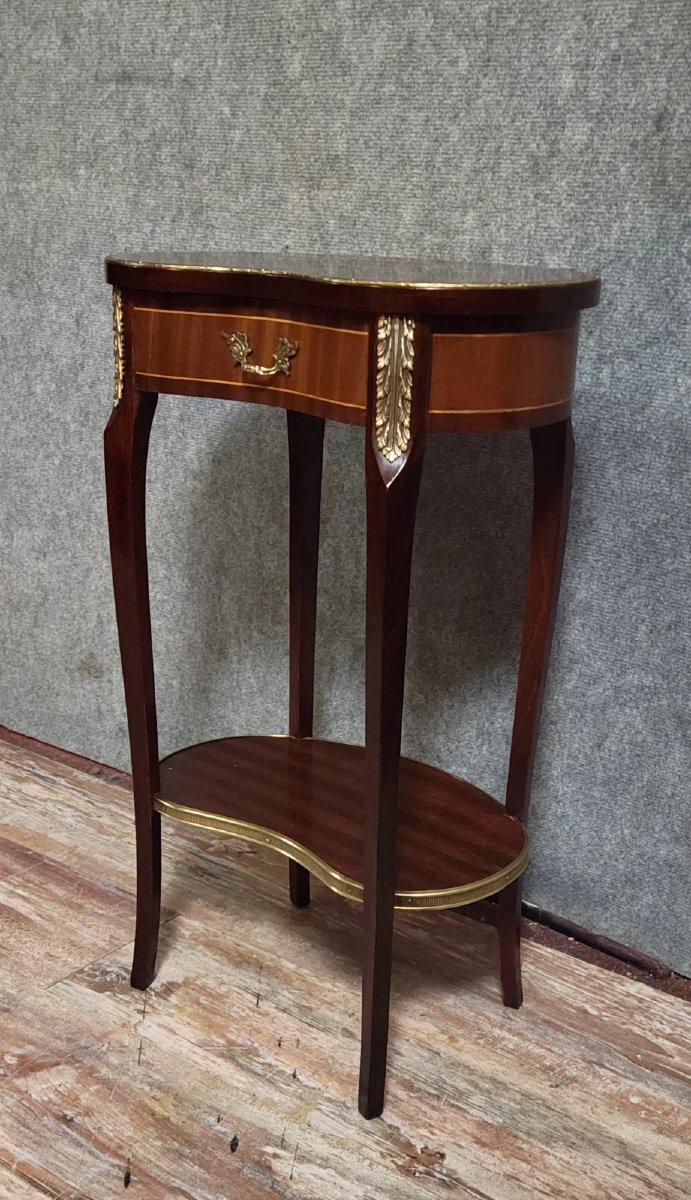 Louis XV Style Side Table, In Marquetry, Resting On Four Slender Legs.-photo-5