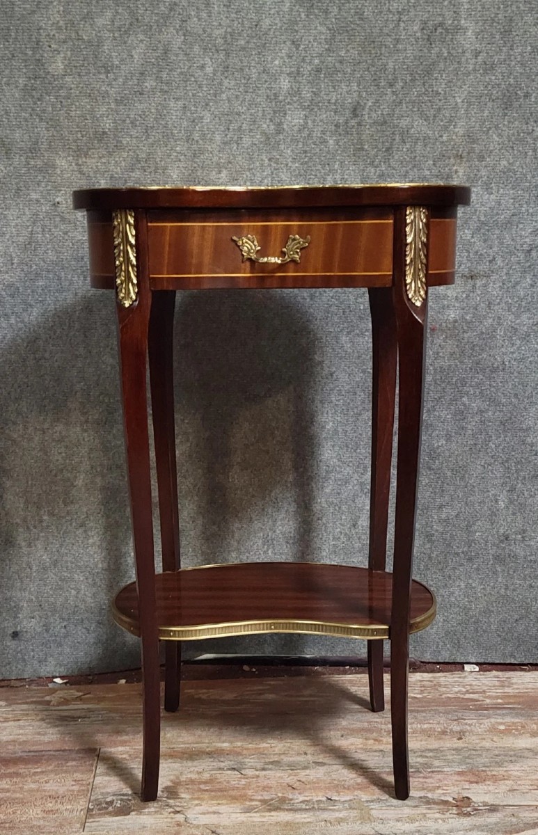 Louis XV Style Side Table, In Marquetry, Resting On Four Slender Legs.