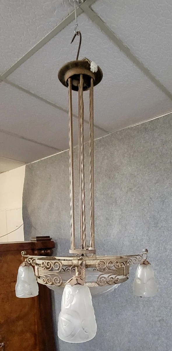 Lustre époque Art déco, réalisée en fer forgé finement travaillé-photo-2
