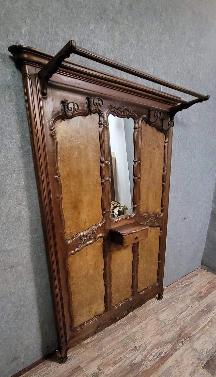 Louis XV Style Coat Rack, In Walnut And Elm Burl Circa 1900-1930.-photo-1