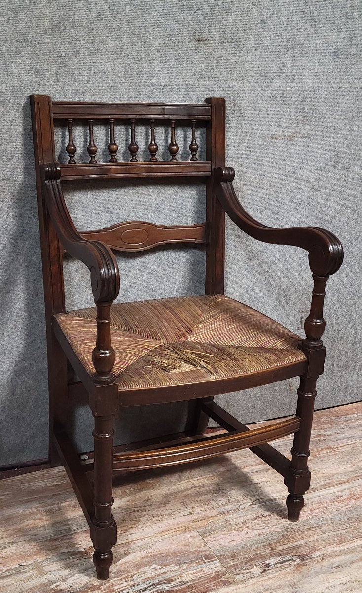 fauteuil style Renaissance en bois massif, dotée d’un dossier à petites colonnettes-photo-4