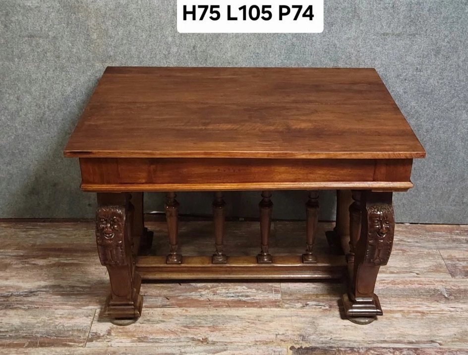 Table bureau ancienne de style Renaissance en noyer  fin XIXᵉ siècle (vers 1860) -photo-5