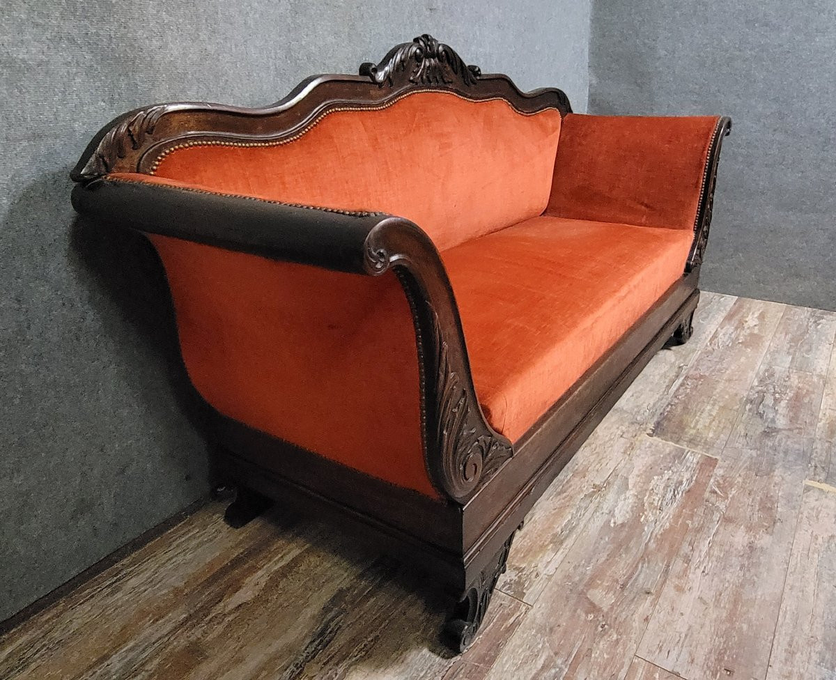 Dormeuse ou banquette époque Charles X en acajou richement sculpté-photo-4