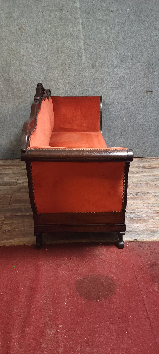 Dormeuse ou banquette époque Charles X en acajou richement sculpté-photo-7