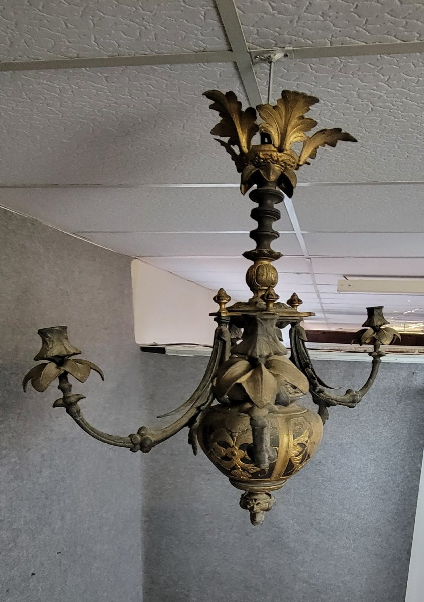 lustre ancien époque Napoléon III  en bronze et laiton doré-photo-1
