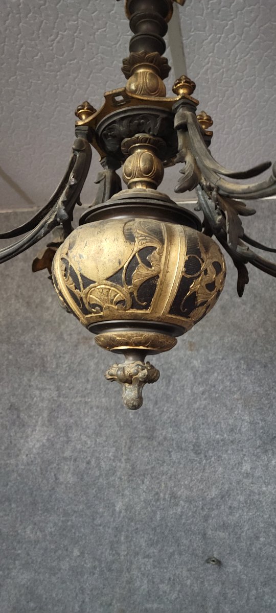 lustre ancien époque Napoléon III  en bronze et laiton doré-photo-3