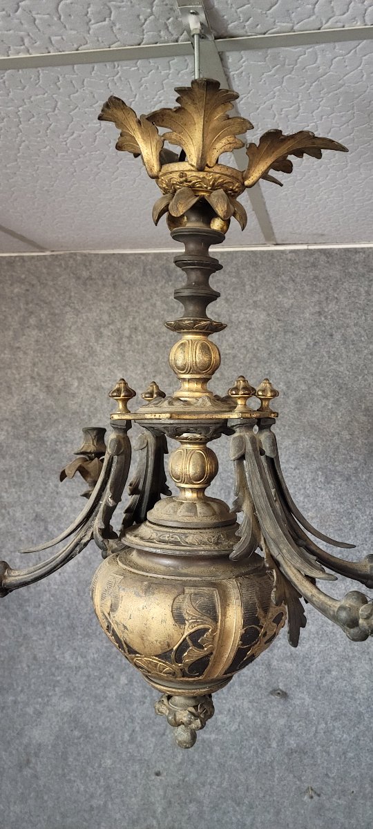 lustre ancien époque Napoléon III  en bronze et laiton doré-photo-4