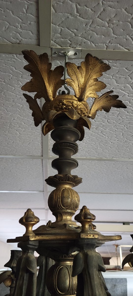 lustre ancien époque Napoléon III  en bronze et laiton doré-photo-5