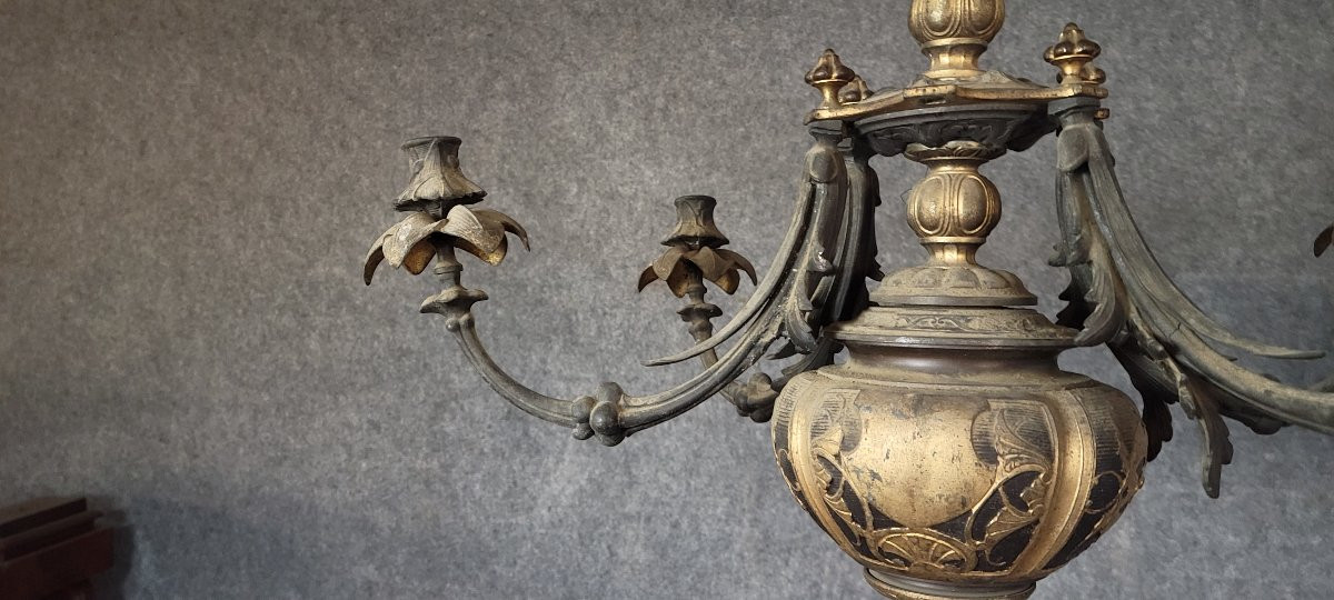 lustre ancien époque Napoléon III  en bronze et laiton doré-photo-7