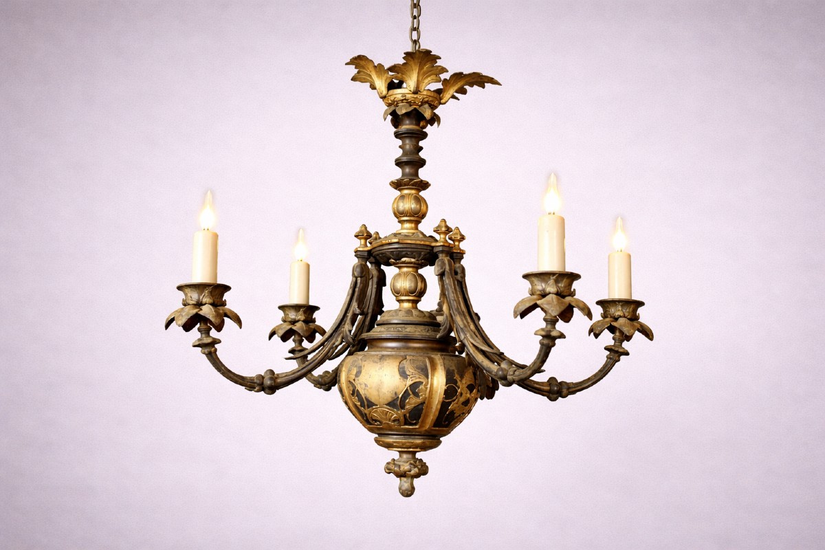 lustre ancien époque Napoléon III  en bronze et laiton doré