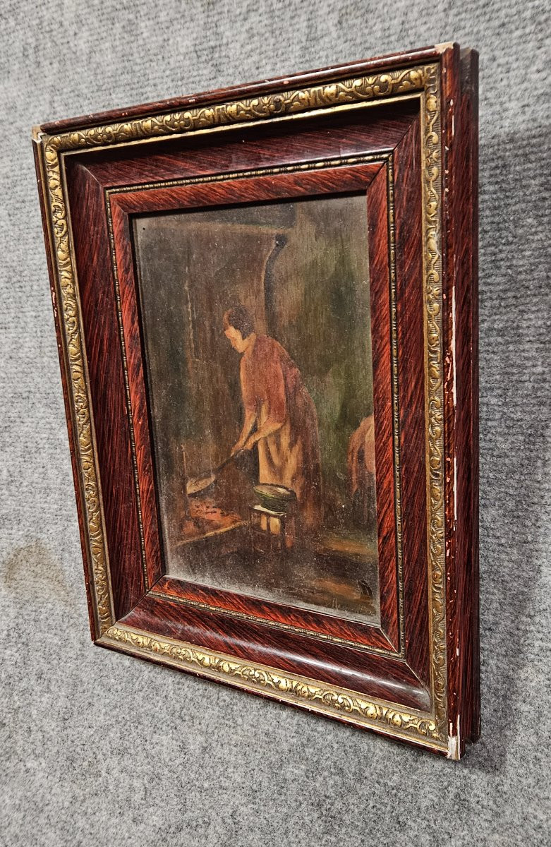 Oil On Panel From The Napoleon III Period, Entitled "the Cook".-photo-5