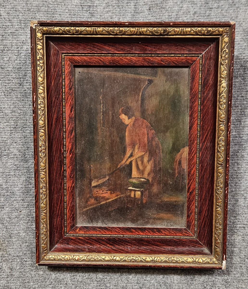 Oil On Panel From The Napoleon III Period, Entitled "the Cook".
