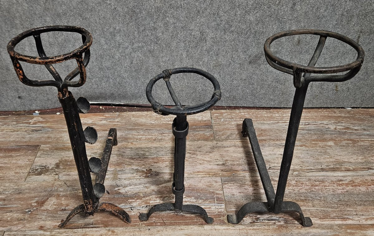 Ensemble de trois hâtiers (ou landiers) en fer forgé, datant des XVIIᵉ et XVIIIᵉ-photo-2
