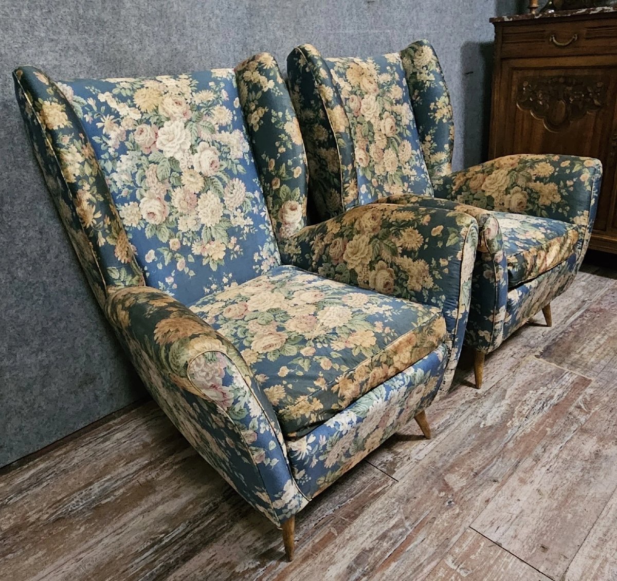 Paolo Buffa Italy: Pair Of Vintage Armchairs With Wrap-around Backrests, Circa 1950-photo-3