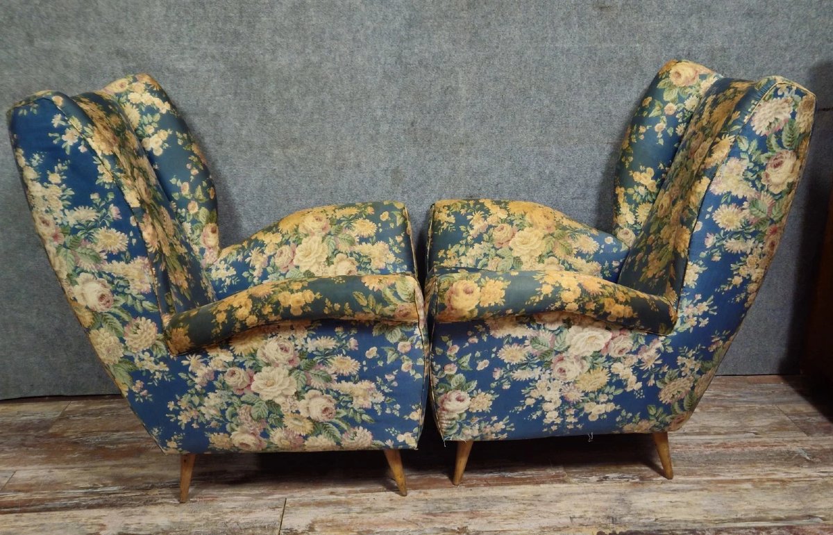 Paolo Buffa Italy: Pair Of Vintage Armchairs With Wrap-around Backrests, Circa 1950-photo-5