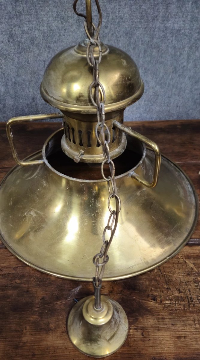 Paire de suspensions de marine anciennes en laiton doré-photo-5