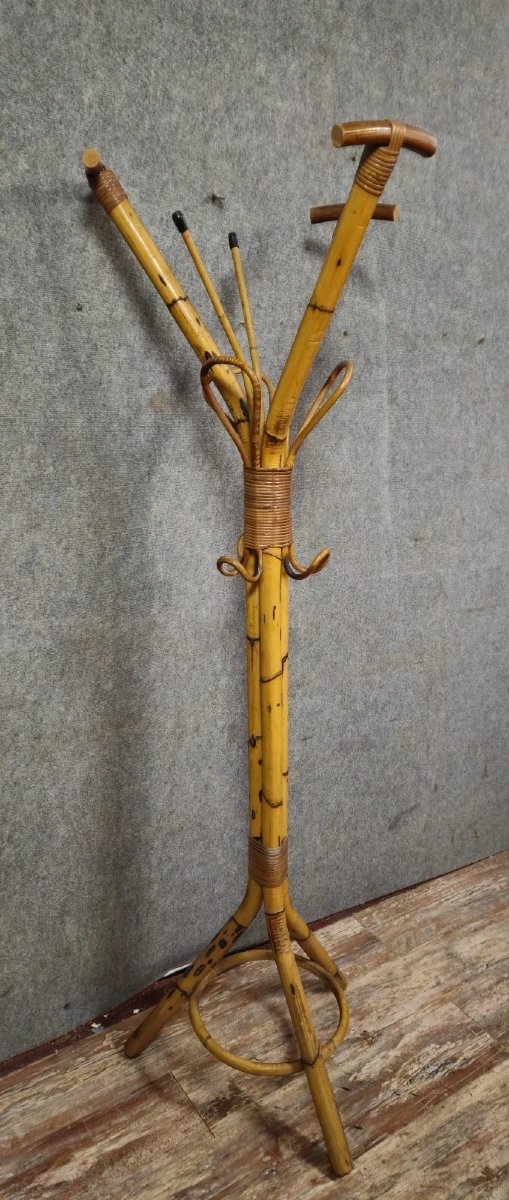 Antique Coat Rack Made Of Bamboo And Rattan, A Work Of Art From The Late 19th – Early 20th Century.-photo-2