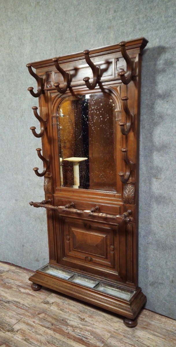 Porte manteaux- meuble d’entrée ancien en noyer, datant de la fin du XIXᵉ siècle-photo-2